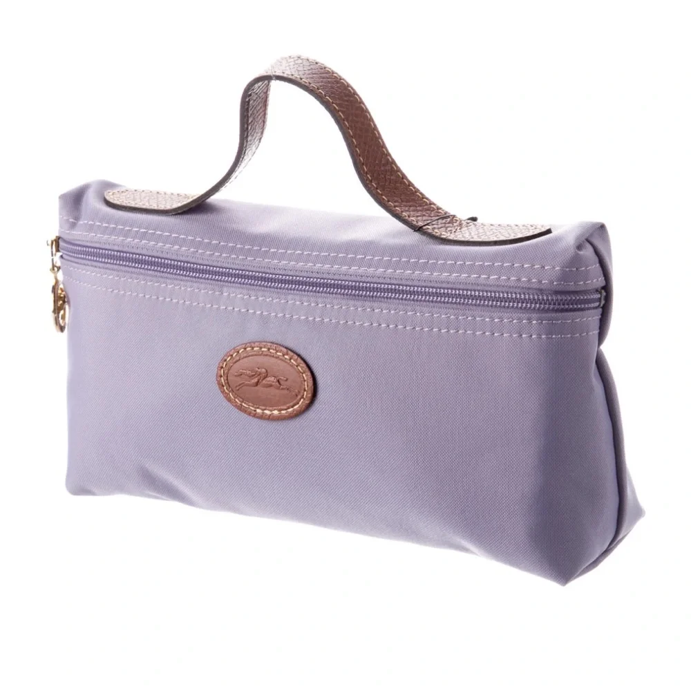 Longchamp Purple Le Pilage Pouch Purse with Leather Handle Cosmetic Bag - Picture 4 of 9